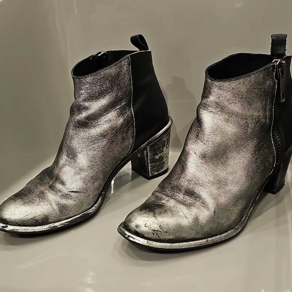 Miista Metallic Silver & Black Leather Ankle Boots